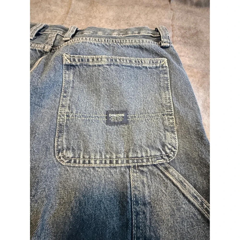 Denizen Mens Carpenter Shorts Blue Denim Raw Hem Utility Workwear Medium Wash